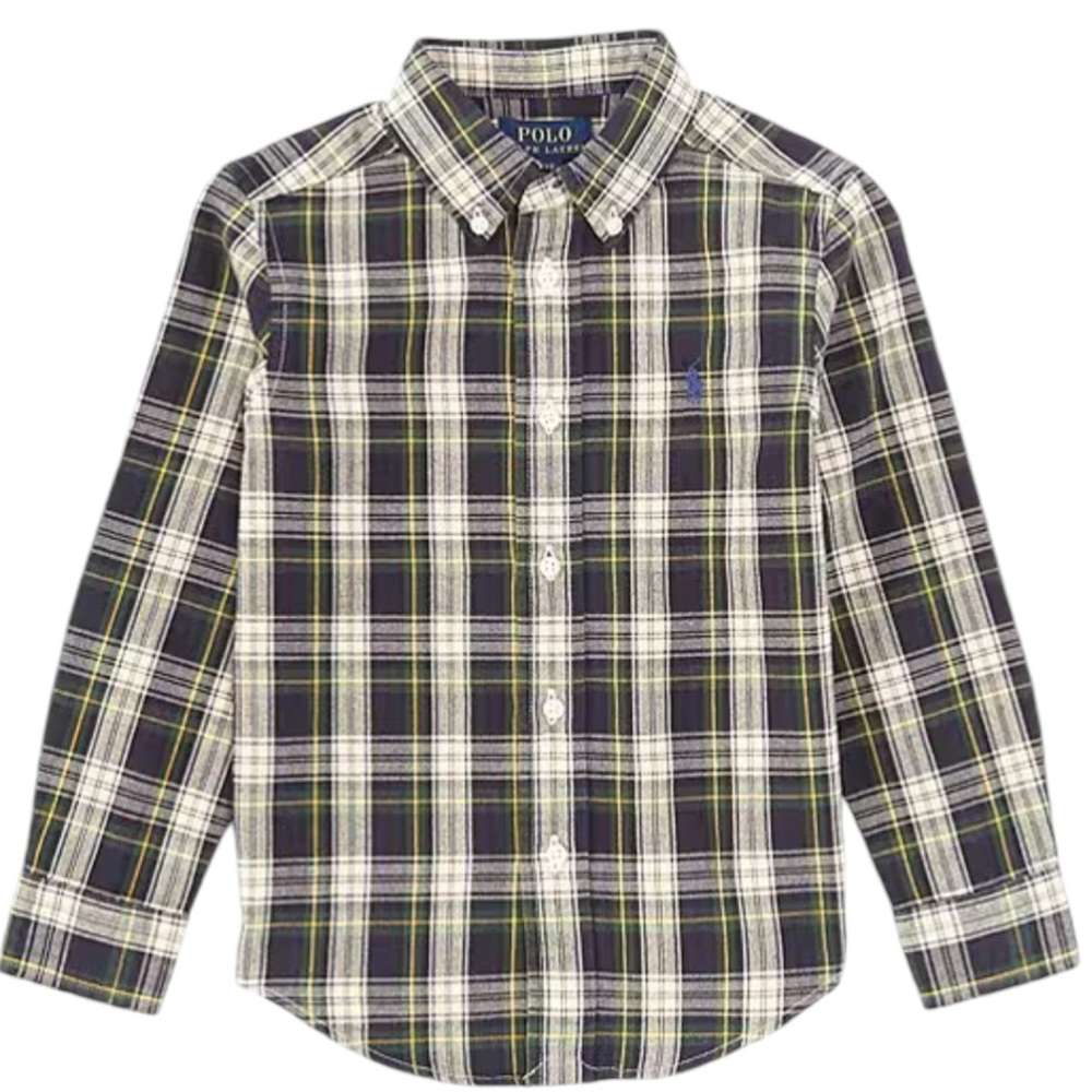 Ralph Lauren Boys 6 Long Sleeve Plaid Brushed Oxford Button Shirt Holiday Photo